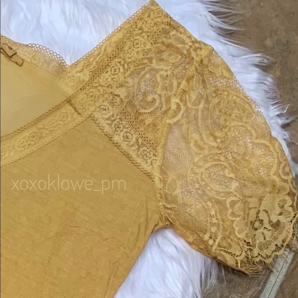 POL Golden Yellow Buttery Soft Short Lace Sleeve Tee - Picture 10 of 12